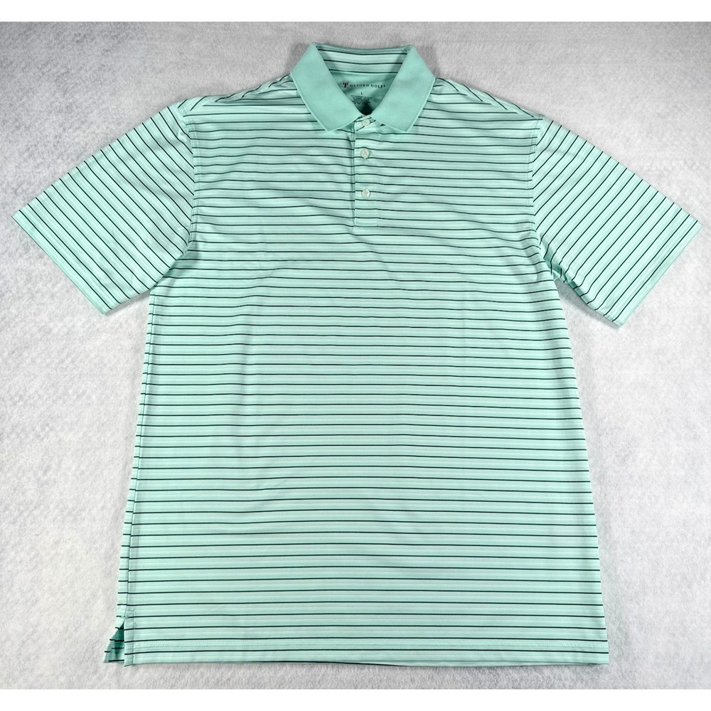 Oxford Golf Mens Large Green Striped Performance‎ Polo Shirt